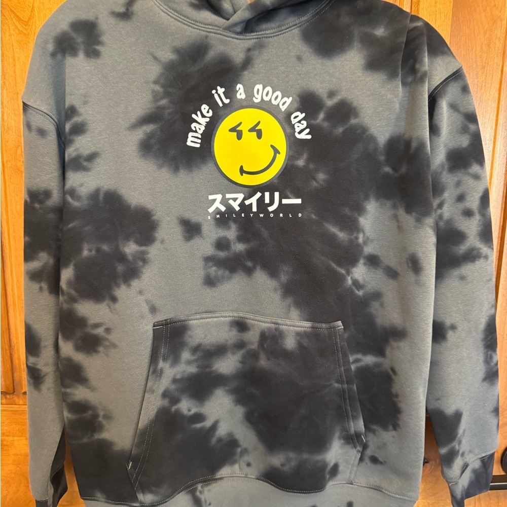 H&M Black Tie-Dye Hoodie with Smiley Face